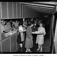 Food line at Camp Harmony, Puyallup, 1942