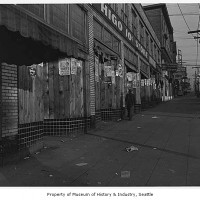 Vacant stores after evacuation of Japanese Americans, Seattle, 1942
